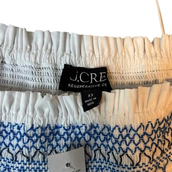 NWT J.Crew White Smocked Peplum Top XS Tie-Strap Blue Embroidery Poplin - Picture 6 of 8